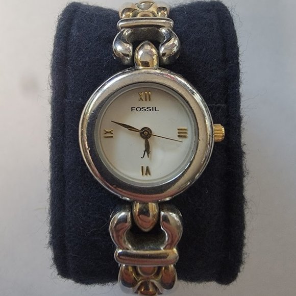 FOSSIL F2 ES-8678 Two-Tone White Face Watch 6.5" - Picture 1 of 6